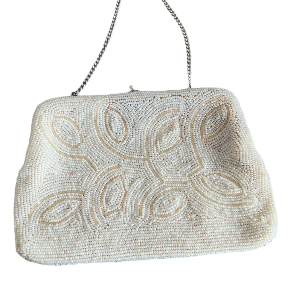 Vintage 50’s Sharonee like Beaded Purse Made in Japan Beige Beads Weave Swirl. - Picture 2 of 8